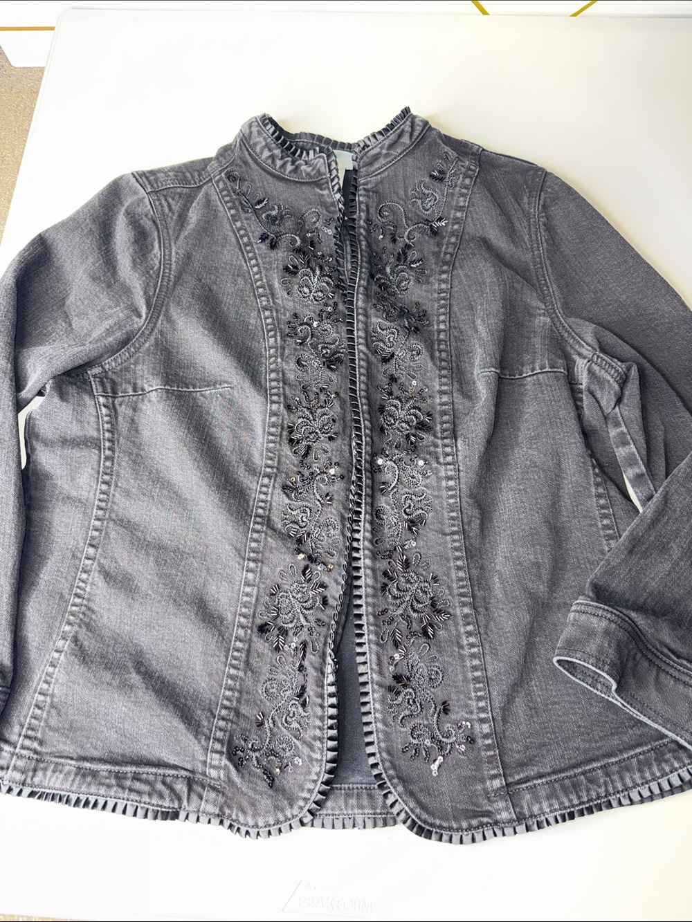 Liz & Me Embroidered Black Jean Jacket